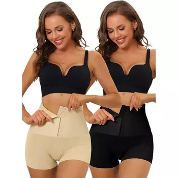 Женские шорты для мальчика с завышенной талией, 2 упаковки, корректирующее белье с застежкой на крючки ALLEGRA K, цвет Beige Black