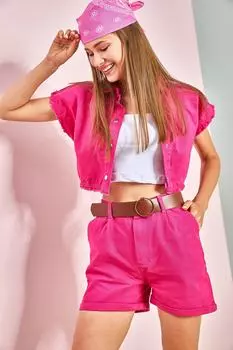 Женские шорты из габардина с поясом 2512 Bianco Lucci, розовый