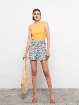 Женские шорты из вискозы с рисунком на эластичной талии LCW Casual