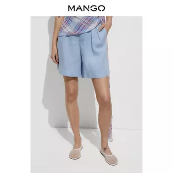 Женские шорты Mango из чистого льна, светло-голубой