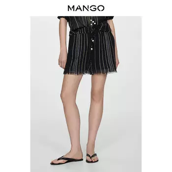 Женские шорты Mango из смеси хлопка с цветной отделкой, черный