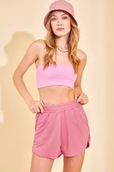 Женские шорты пудрово-розового цвета с эластичной резинкой на талии XHAN, розовый