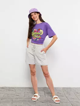 Женские шорты с эластичной резинкой на талии с принтом LCW Casual