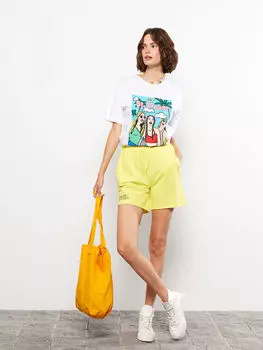 Женские шорты с эластичным поясом и текстовым принтом LCW Casual