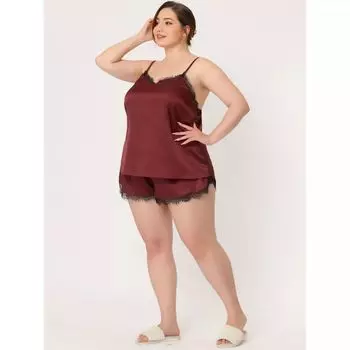 Женские шорты с кружевной вставкой на бретельках и эластичной резинкой на талии, пижамный комплект Agnes Orinda, черный