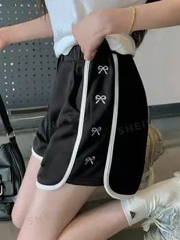 Женские шорты с вышивкой бабочкой и завязками на талии в стиле колор-блок Dazy, черный