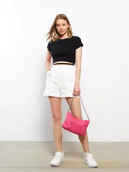 Женские шорты с вышивкой и вышивкой стандартной посадки на молнии на талии Quzu