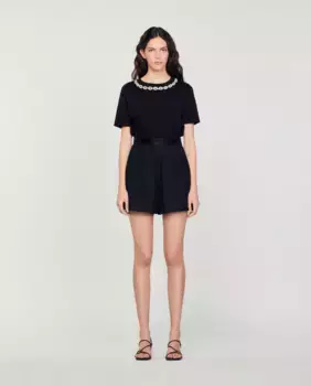 Женские шорты с завышенной талией и пуговицами Sandro, черный