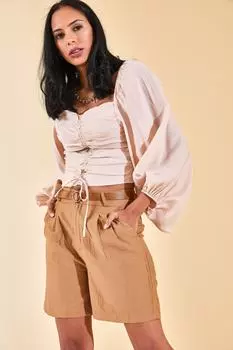 Женские шорты светло-коричневого цвета с высокой талией и поясом 2YZK5-12545-53 XHAN, коричневый