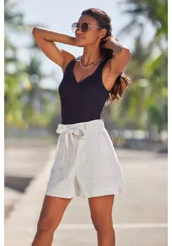 Женские шорты в полоску с поясом LASCANA, цвет white stripe