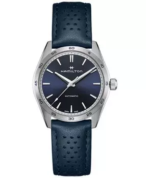 Женские швейцарские автоматические часы Jazzmaster Performer с синим кожаным ремешком, 38 мм Hamilton, синий