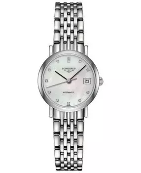 Женские швейцарские автоматические часы The Longines Elegant Collection с бриллиантовым акцентом, браслет из нержавеющей стали, 26 мм, L43094876