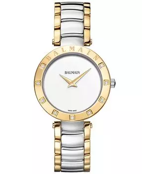 Женские швейцарские часы Balmainia Bijou Diamond (1/10 карата t.w.), двухцветный браслет из нержавеющей стали, 33 мм