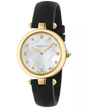 Женские швейцарские часы Diamantissima с черным кожаным ремешком, 32 мм YA141404 Gucci, черный