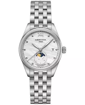 Женские швейцарские часы DS-8 с фазой Луны и браслетом из нержавеющей стали, 33 мм Certina