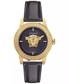 Женские швейцарские часы Medusa Deco с черным кожаным ремешком, 38 мм Versace, золото