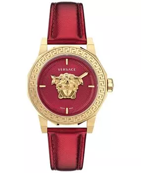 Женские швейцарские часы Medusa Deco с красным кожаным ремешком, 38 мм Versace