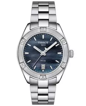 Женские швейцарские часы PR 100 Sport Chic T-Classic серого цвета с браслетом из нержавеющей стали, 36 мм Tissot