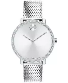 Женские швейцарские часы с блестящим сетчатым браслетом из нержавеющей стали, 34 мм Movado, серебро