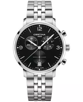 Женские швейцарские часы с хронографом DS Caimano с браслетом из нержавеющей стали, 42 мм Certina, черный
