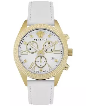 Женские швейцарские часы с хронографом Greca, белый кожаный ремешок, 40 мм Versace