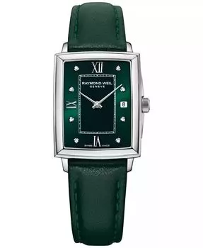 Женские швейцарские часы Toccata Diamond Accent с зеленым кожаным ремешком 22,6x28,1 мм Raymond Weil, зеленый