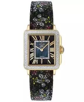 Женские швейцарские кварцевые часы Padova с цветочным принтом, черные кожаные часы, 30 мм GV2 by Gevril, золото