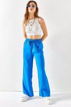 Женские синие брюки Palazzo Airobin с эластичным поясом и поясом Saks Olalook, темно-синий