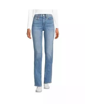 Женские синие прямые джинсы Recover с высокой посадкой Lands' End, синий