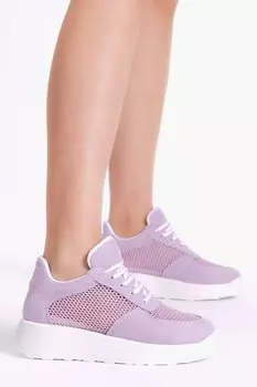 Женские сиреневые удобные кроссовки из дышащей ткани на высокой подошве со шнуровкой TONNY BLACK