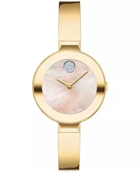 Женские смелые браслеты, швейцарские кварцевые часы из золотистой стали с ионным покрытием, 28 мм Movado, золотой