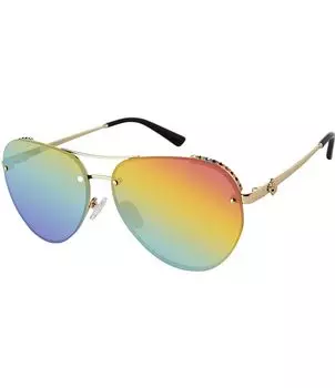 Женские солнцезащитные очки-авиаторы без оправы Kurt Geiger London KGL1002B Shoreditch 60 мм с зеркальными линзами, золотой