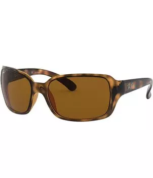 Женские солнцезащитные очки Ray-Ban 0RB4068 Havana Square Wrap, 60 мм, поляризованные, коричневый