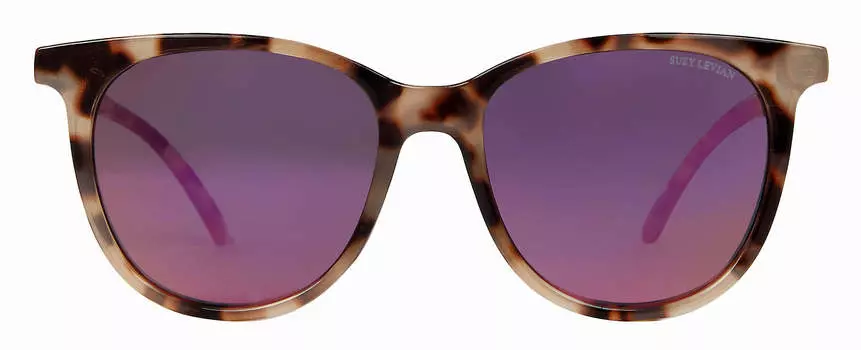 Женские солнцезащитные очки Suzy Levian бежевого черепахового цвета с квадратными розовыми зеркальными линзами