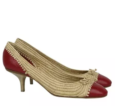 Женские соломенные кожаные балетки Bottega Veneta с бантом (39,5 EU / 9,5 US), цвет Beige Red