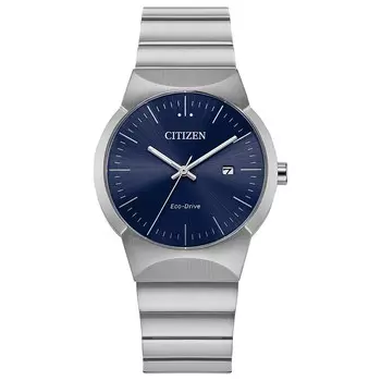 Женские современные часы Citizen Eco-Drive Axiom из нержавеющей стали с синим циферблатом и браслетом - EW2670-53L, цвет Silver
