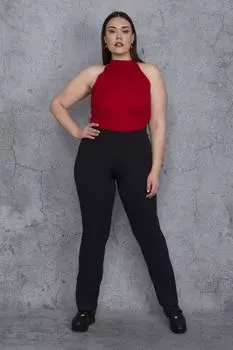 Женские спортивные брюки большого размера темно-синего цвета с прошитыми чашками и широким поясом 65n27329 ans, черный