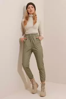 Женские спортивные брюки цвета хаки из парашютной ткани с эластичной резинкой на талии ALC-X9544 Trend Alaat Stili