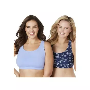 Женские спортивные бюстгальтеры больших размеров Comfort Choice без проводов, комплект из 2 шт., цвет Evening Blue Daisy
