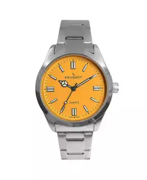 Женские спортивные часы 36 мм с желтым циферблатом и браслетом из нержавеющей стали Peugeot