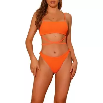 Женские спортивные комплекты бикини из двух частей с регулируемыми бретельками Купальники Купальники Elerevyo, оранжевый