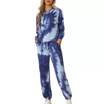 Женские спортивные костюмы из 2 предметов, пуловер с капюшоном и шнурком, спортивный костюм, спортивный костюм ALLEGRA K, синий