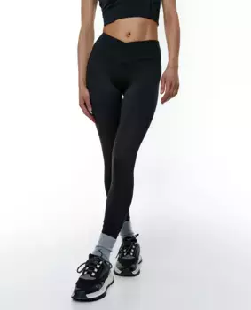 Женские спортивные леггинсы с высокой V-образной талией и вырезами по низу Black Limba, черный