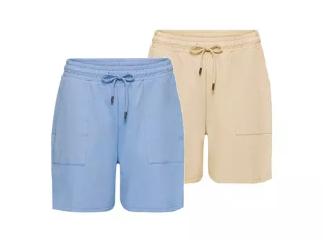 Женские спортивные шорты esmara, 2 шт., с высоким содержанием хлопка, сине-желтый