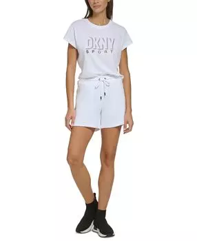 Женские спортивные шорты из хлопка с логотипом и кулиской DKNY, белый