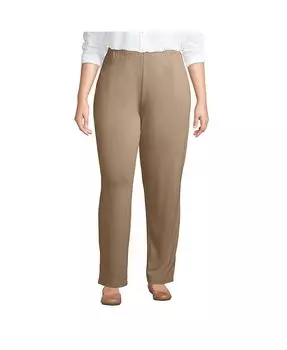 Женские спортивные трикотажные брюки больших размеров с эластичной резинкой на талии и высокой посадкой Lands' End, тан/бежевый