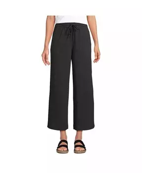 Женские спортивные трикотажные широкие укороченные брюки с эластичной резинкой на талии Lands' End, черный