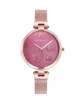 Женские стальные часы Kiss с розовым циферблатом и фактурной сеткой Viceroy