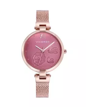 Женские стальные часы Kiss с розовым циферблатом и фактурной сеткой Viceroy, розовый