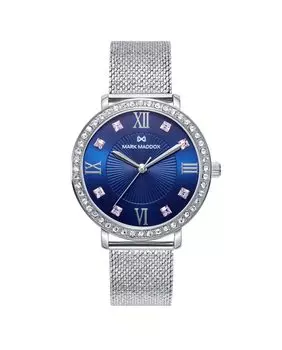 Женские стальные часы Tooting с цирконами и синим циферблатом Mark Maddox, серебро